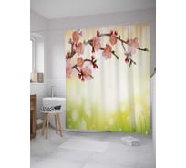 Штора (занавеска) для ванной JoyArty "Цветущая ветка" из сатена, 180х200 см с крючками, sc_27737