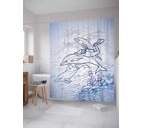 Штора (занавеска) для ванной JoyArty "Водолаз с дельфинами" из сатена, 180х200 см с крючками, sc_20439