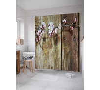 Штора (занавеска) для ванной JoyArty "Ветка вишни" из сатена, 180х200 см с крючками, sc_20373