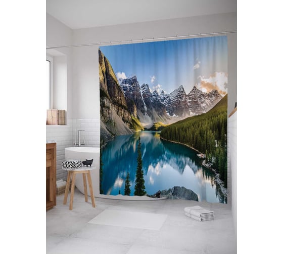 Штора (занавеска) для ванной JoyArty "Снежные горы" из сатена, 180х200 см с крючками, sc_20406 1