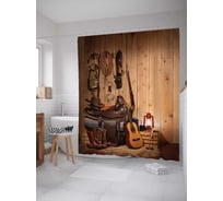 Штора (занавеска) для ванной JoyArty "Уют ковбоя" из сатена, 180х200 см с крючками, sc_23094