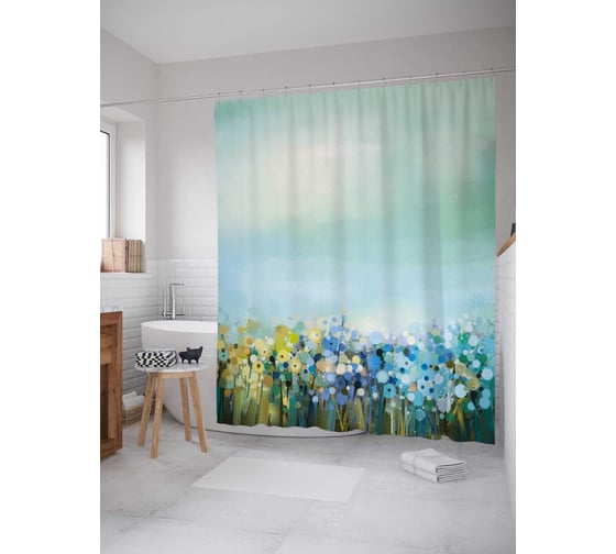 Штора (занавеска) для ванной JoyArty "Цветочный ковер" из сатена, 180х200 см с крючками, sc_21141 1