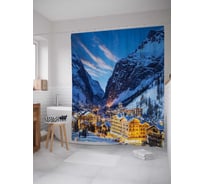 Штора (занавеска) для ванной JoyArty "Яркий горный поселок" из сатена, 180х200 см с крючками, sc_20407