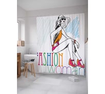 Штора (занавеска) для ванной JoyArty "Модная женщина" из сатена, 180х200 см с крючками, sc_21025