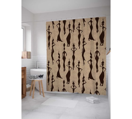 Штора (занавеска) для ванной JoyArty "Африканские красотки" из сатена, 180х200 см с крючками, sc_23270 1