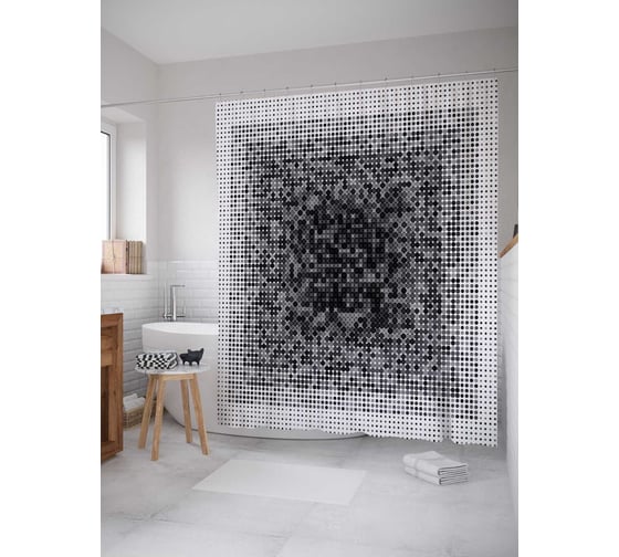 Штора (занавеска) для ванной JoyArty "Точечный мираж" из сатена, 180х200 см с крючками, sc_21402 1