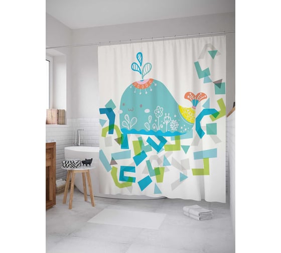 Штора (занавеска) для ванной JoyArty "Китовая геометрия" из сатена, 180х200 см с крючками, sc_23195 1