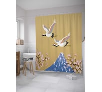 Штора (занавеска) для ванной JoyArty "Журавли над вершиной" из сатена, 180х200 см с крючками, sc_28509