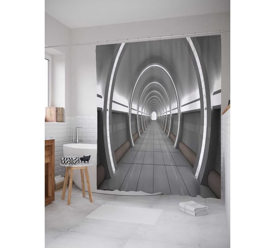 Штора (занавеска) для ванной JoyArty "Солнечный коридор" из сатена, 180х200 см с крючками, sc_21674 1