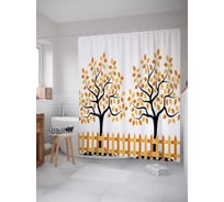 Штора (занавеска) для ванной JoyArty "Лес за забором" из сатена, 180х200 см с крючками, sc_21630