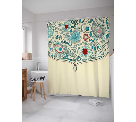 Штора (занавеска) для ванной JoyArty "Петля на узоре" из сатена, 180х200 см с крючками, sc_21942