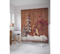 Штора (занавеска) для ванной JoyArty "Елки и олень" из сатена, 180х200 см с крючками, sc_21447