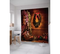 Штора (занавеска) для ванной JoyArty "Ковбойский новый год" из сатена, 180х200 см с крючками, sc_23115