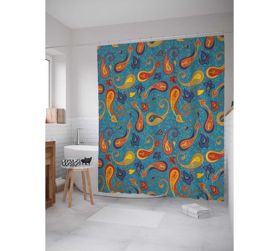 Штора (занавеска) для ванной JoyArty "Пламенное волшебство" из сатена, 180х200 см с крючками, sc_21978 1