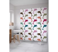 Штора (занавеска) для ванной JoyArty "Полет дельфинов" из сатена, 180х200 см с крючками, sc_20427