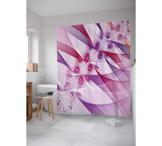 Штора (занавеска) для ванной JoyArty "Цветочный мост" из сатена, 180х200 см с крючками, sc_21574 1