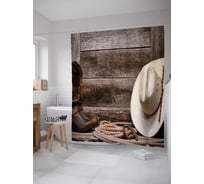 Штора (занавеска) для ванной JoyArty "Шляпа ждет ковбоя" из сатена, 180х200 см с крючками, sc_23114