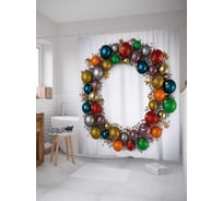 Штора (занавеска) для ванной JoyArty "Праздничный венок" из сатена, 180х200 см с крючками, sc_21424