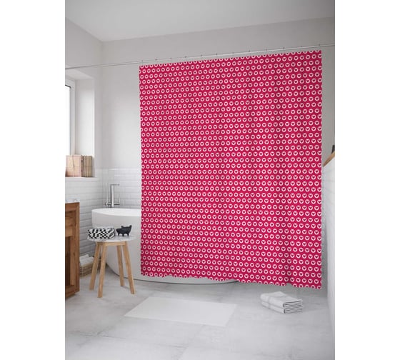 Штора (занавеска) для ванной JoyArty "Многообразие сердец" из сатена, 180х200 см с крючками, sc_210720 1