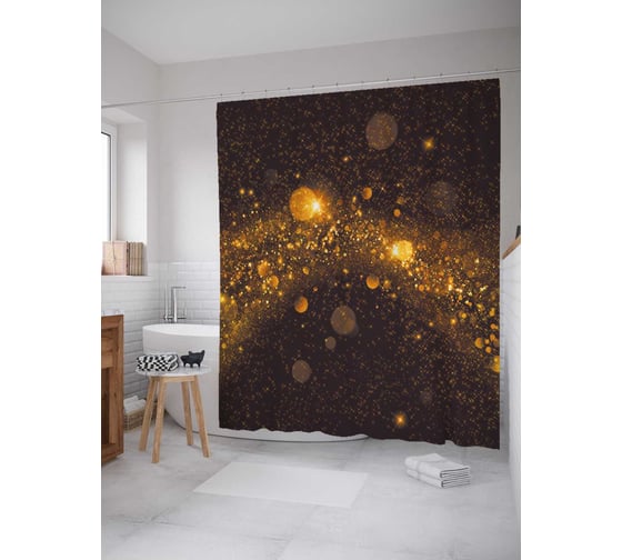 Штора (занавеска) для ванной JoyArty "Блеск ценностей" из сатена, 180х200 см с крючками, sc_23755 1