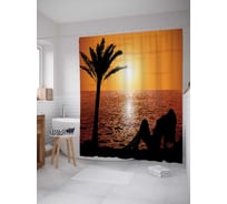 Штора (занавеска) для ванной JoyArty "Тропический отдых" из сатена, 180х200 см с крючками, sc_23793