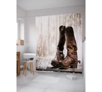 Штора (занавеска) для ванной JoyArty "Забытые сапоги" из сатена, 180х200 см с крючками, sc_23116