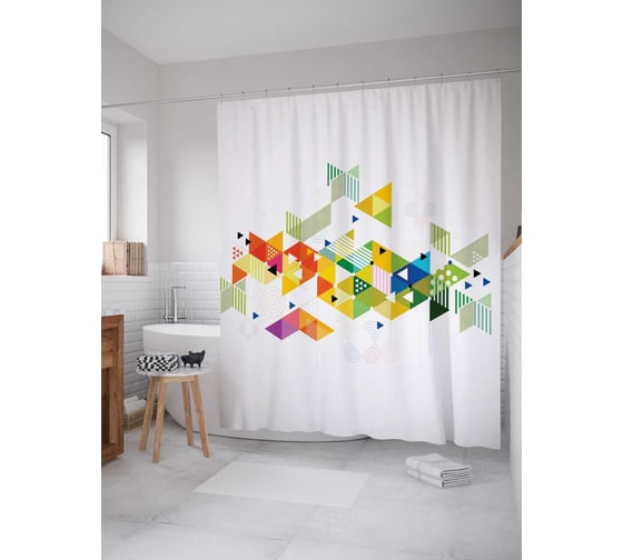 Штора (занавеска) для ванной JoyArty "Треугольные сны" из сатена, 180х200 см с крючками, sc_22251 1