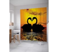 Штора (занавеска) для ванной JoyArty "Любовь лебедей при закате" из сатена, 180х200 см с крючками, sc_2508