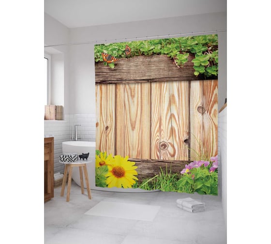 Штора (занавеска) для ванной JoyArty "Искусство из дерева" из сатена, 180х200 см с крючками, sc_23509 1