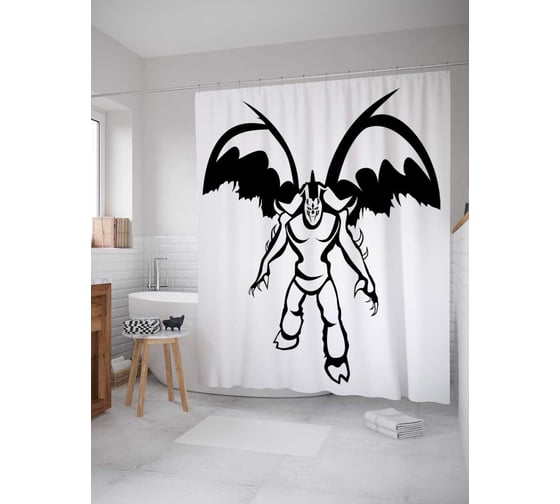 Штора (занавеска) для ванной JoyArty "Крылатый киборг" из сатена, 180х200 см с крючками, sc_23745 1