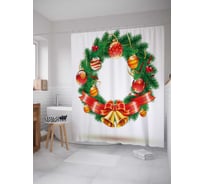 Штора (занавеска) для ванной JoyArty "Веселый венок" из сатена, 180х200 см с крючками, sc_21421