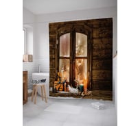 Штора (занавеска) для ванной JoyArty "Ожидание Санты" из сатена, 180х200 см с крючками, sc_21442