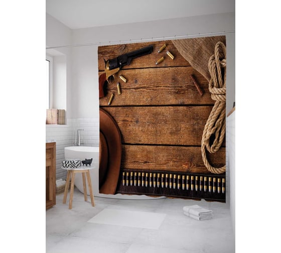 Штора (занавеска) для ванной JoyArty "Патроны к револьверу" из сатена, 180х200 см с крючками, sc_23118 1