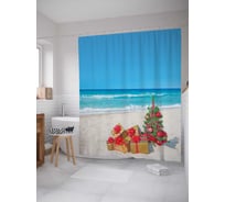Штора (занавеска) для ванной JoyArty "Новогодний пляж" из сатена, 180х200 см с крючками, sc_21438