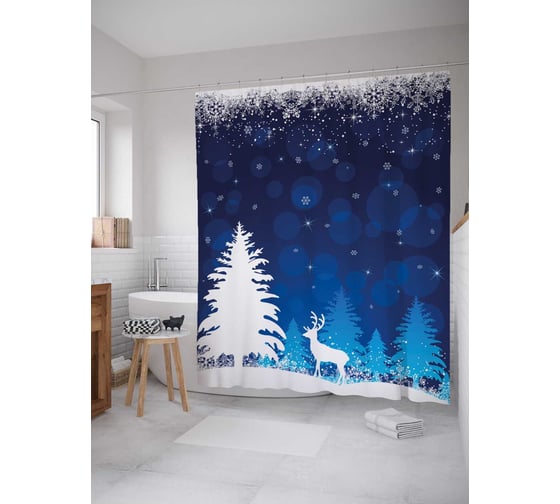 Штора (занавеска) для ванной JoyArty "Снежная ель" из сатена, 180х200 см с крючками, sc_21423 1