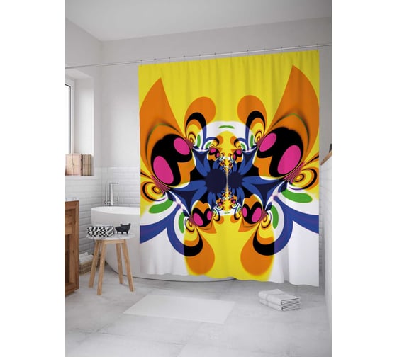 Штора (занавеска) для ванной JoyArty "Бабочка иллюзий" из сатена, 180х200 см с крючками, sc_21414 1