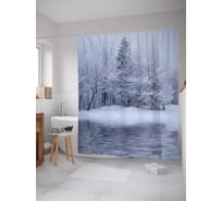 Штора (занавеска) для ванной JoyArty "Речной холод" из сатена, 180х200 см с крючками, sc_21428