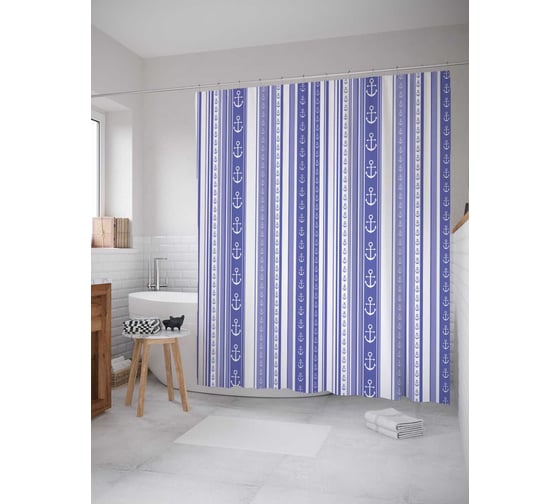 Штора (занавеска) для ванной JoyArty "Якоря и линии" из сатена, 180х200 см с крючками, sc_20768 1