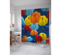 Штора (занавеска) для ванной JoyArty "Зонтики радужных цветов" из сатена, 180х200 см с крючками, sc_21352