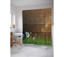 Штора (занавеска) для ванной JoyArty "Деревянный забор" из сатена, 180х200 см с крючками, sc_21137