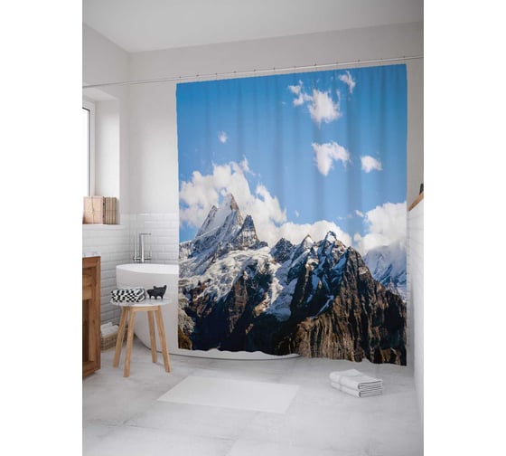 Штора (занавеска) для ванной JoyArty "Небо в горах" из сатена, 180х200 см с крючками, sc_20421 1