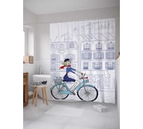 Штора (занавеска) для ванной JoyArty "Прокатись по Парижу" из сатена, 180х200 см с крючками, sc_29365