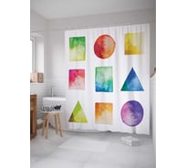 Штора (занавеска) для ванной JoyArty "Геометрические формы акварелью" из сатена, 180х200 см с крючками, sc_29224