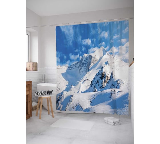 Штора (занавеска) для ванной JoyArty "Белоснежные склоны" из сатена, 180х200 см с крючками, sc_20423 1