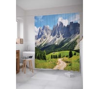 Штора (занавеска) для ванной JoyArty "Высокие горы" из сатена, 180х200 см с крючками, sc_20411