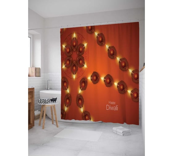 Штора (занавеска) для ванной JoyArty "Счастливого Дивали" из сатена, 180х200 см с крючками, sc_26645 1