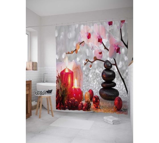 Штора (занавеска) для ванной JoyArty "Пора отдыха" из сатена, 180х200 см с крючками, sc_21875 1