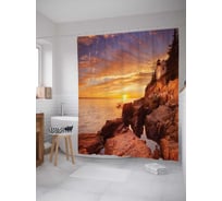 Штора (занавеска) для ванной JoyArty "Закат на краю мира" из сатена, 180х200 см с крючками, sc_22010