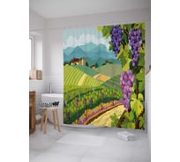 Штора (занавеска) для ванной JoyArty "Виноградники на холмах" из сатена, 180х200 см с крючками, sc_21611