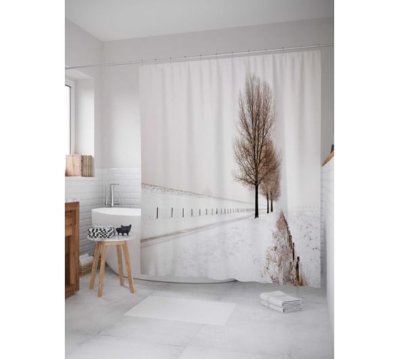 Штора (занавеска) для ванной JoyArty "Снежные поля" из сатена, 180х200 см с крючками, sc_21625 1